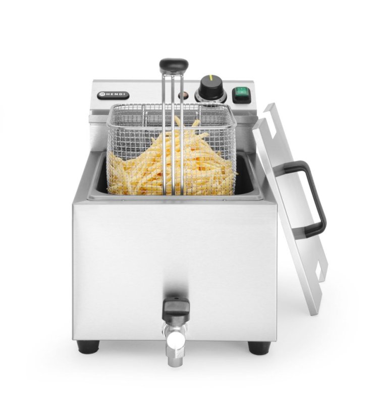 Ruční fritéza s vypouštěcím kohoutem, 8 l, HENDI, Profi Line, 8L, Světle šedá, 230V/3500W, 305x515x(H)354mm