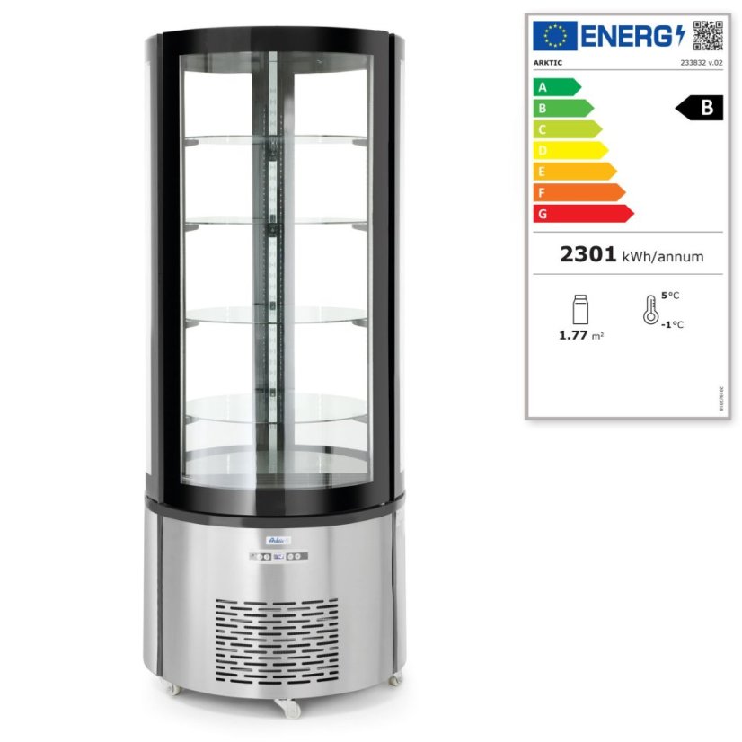 Chladicí vitrína, kulatá, Arktic, 360L, 220-240V/460W, ⌀680x(H)1755mm