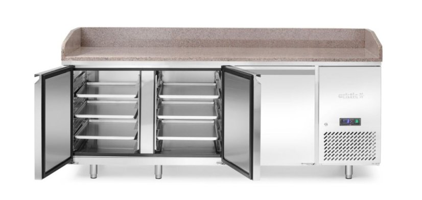 Chladící stůl s žulovou pracovní deskou na Pizzu, 3 dveře, Arktic, 375L, žula, 230V/400W, 800x2010x(H)875mm