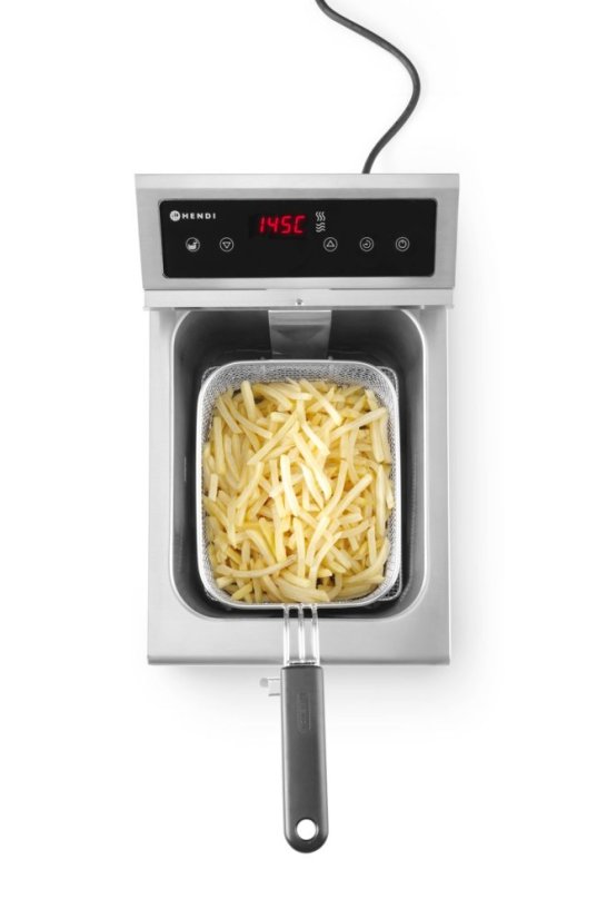Fritéza indukční s výpustí, obj. 8 l, HENDI, 8L, Světle šedá, 230V/3500W, 288x619x(H)408mm