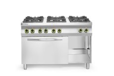 Plynový sporák Kitchen Line 6 hořáků s konvektomatem GN 1/1, HENDI, Kitchen Line, 230V/3000W, 28,5kW, 1200x722x(H)900mm