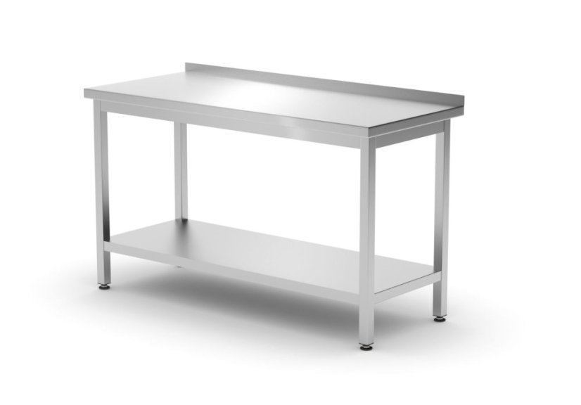 Nástěnný stůl s policí – šroubovaný, hloubka 600 mm, HENDI, Profi Line, 1400x600x(H)850mm