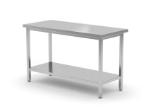 Středový stůl s policí – šroubovaný, HENDI, Profi Line, 1400x700x(H)850mm