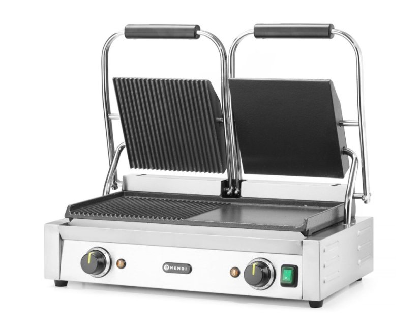 Kontaktní gril - double verze, HENDI, půlka hladká, půlka vroubkovaná, 230V/3600W, 570x375x(H)216mm