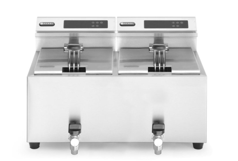 Fritéza Profi Line digitální s výpustí - 2x 8 l, HENDI, Profi Line, 16L, 230V/7000W, 605x515x(H)350mm
