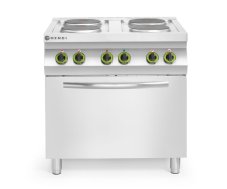 Elektrický vařič Kitchen Line – 4 plotýnky s konvektomatem GN 1/1 , HENDI, Kitchen Line, GN 1/1, 400V/13400W, 800x700x(H)900mm