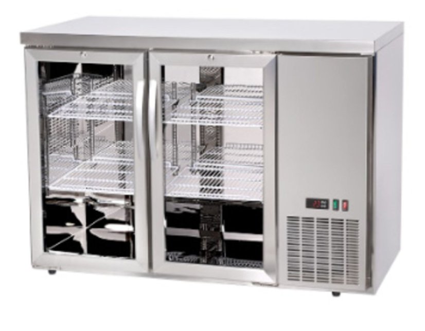 Chladicí barový pult, skleněné dveře, Arktic, 4 police, 283L, Stříbrná, 230V/185W, 1217x631x(H)865mm Chladicí barový pult, skleněné dveře, Arktic, 4 police, 283L, Stříbrná, 230V/185W, 1217x631x(H)865mm
