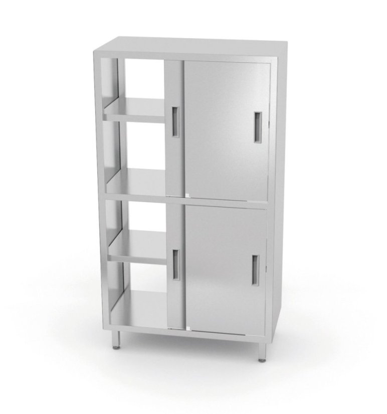 Průchozí skříňka s přepážkou a posuvnými dveřmi – přišroubovaná, HENDI, Kitchen Line, 1000x600x(H)1800mm