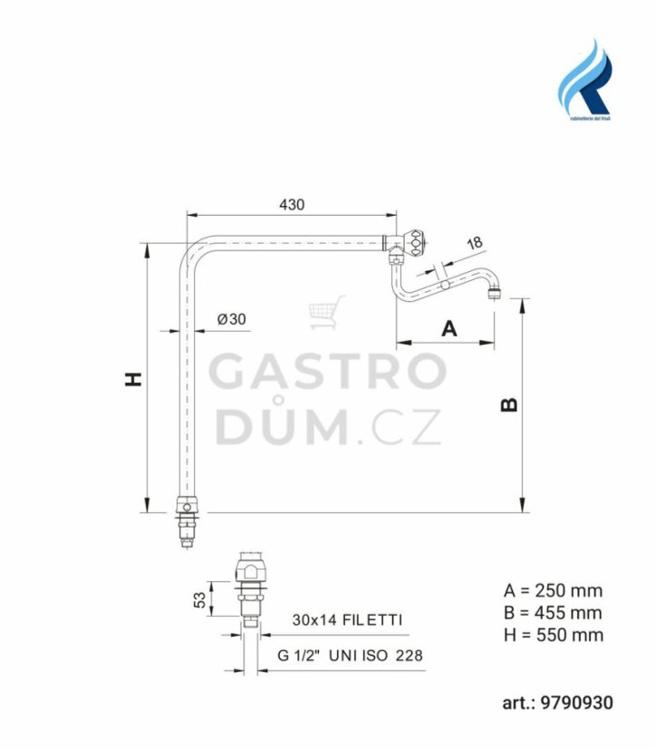 Rubinetterie rameno vysoké 550 mm