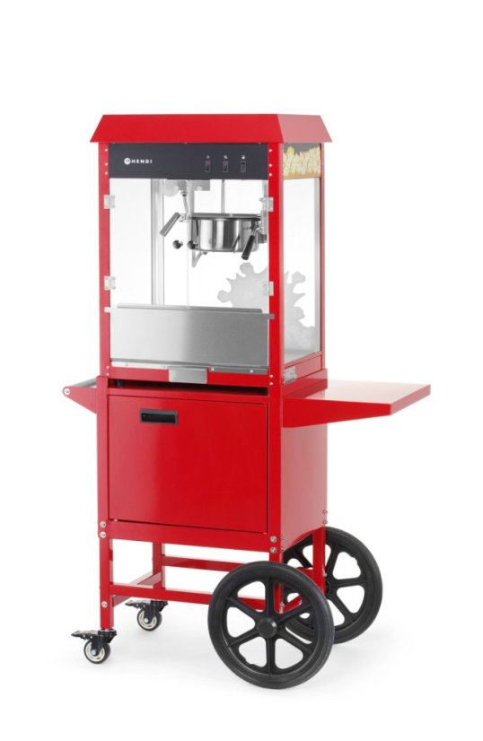 Popcornovač s vozíkem, HENDI, Červená, 230V/1155W, 940x510x(H)1553mm