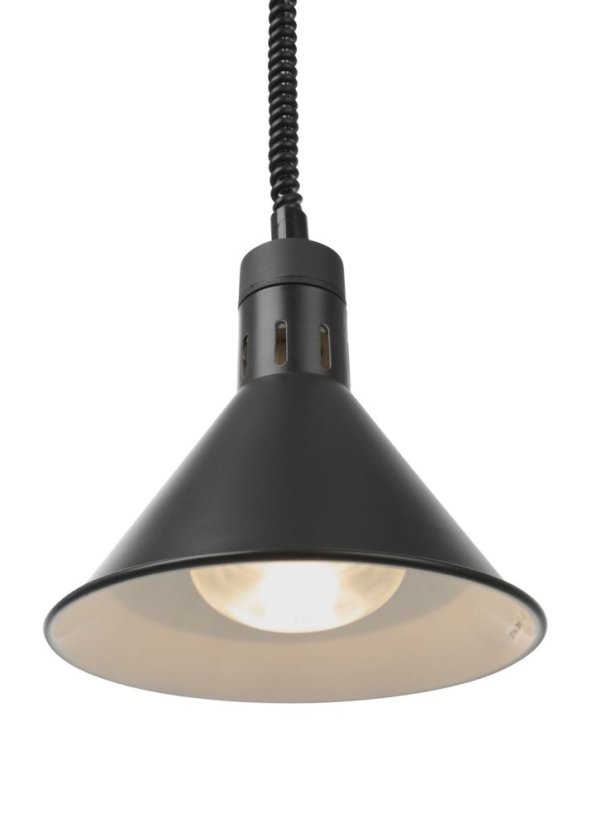 Závěsná výhřevná lampa s nastavitelnou výškou, kuželová, HENDI, Černá, 230V/375W, ⌀275x(H)250mm