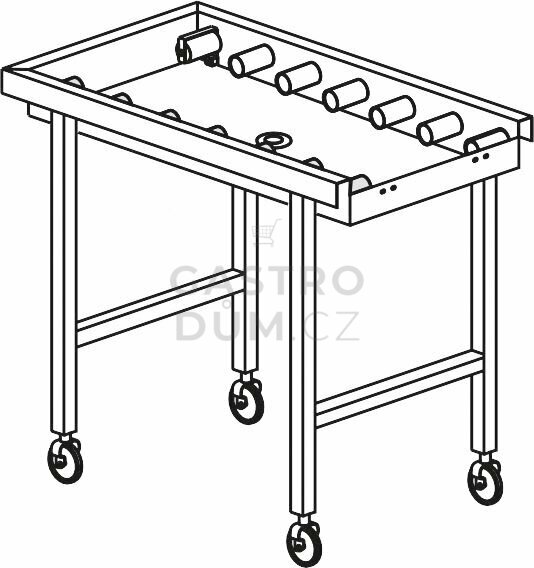 KROMO stůl válečkový pojízdný s vanou 1100 x 650 x 850 mm