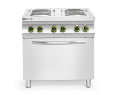Elektrický vařič Kitchen Line – 4 plotýnky s konvektomatem GN 1/1 , HENDI, Kitchen Line, GN 1/1, 400V/13400W, 800x700x(H)900mm