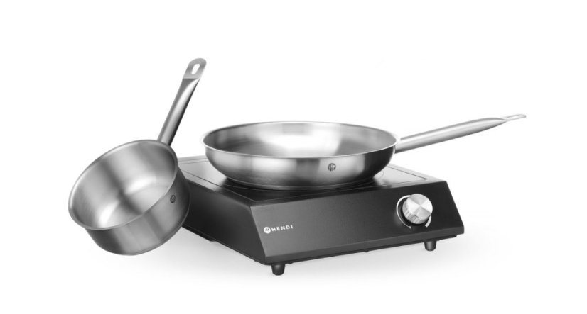 Sada: Indukční vařič 3500W + pánev + pánev na smažení, HENDI, Černá, 230V/3500W, 320x395x(H)95mm