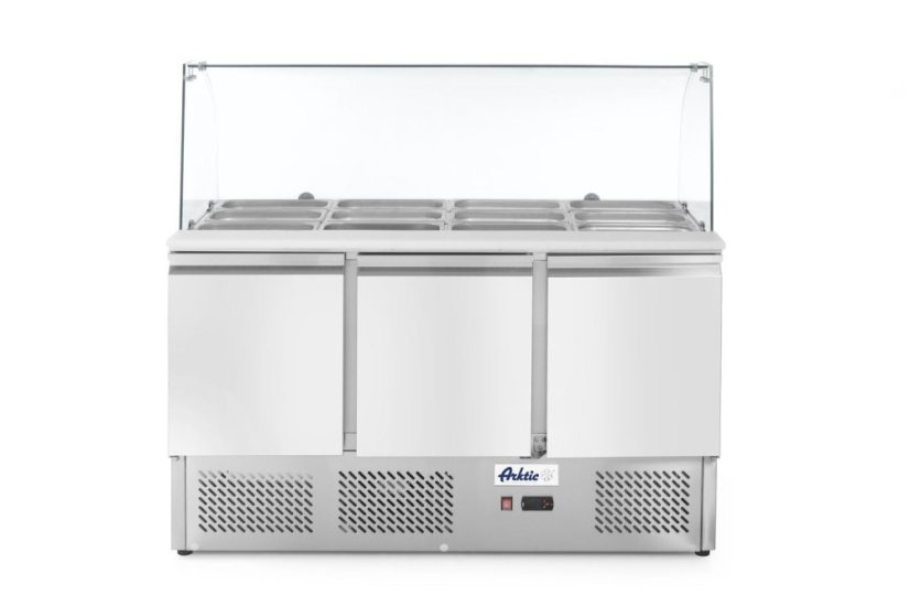 Třídveřový chladicí vozík na salát se skleněným nástavcem, Arktic, 254L, 230V/310W, 700x1365x(H)1300mm