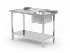 Dřezový stůl s policí, šroubovaný, HENDI, Kitchen Line, Nerez stůl s dřezem na pravé straně, 1000x600x(H)850mm