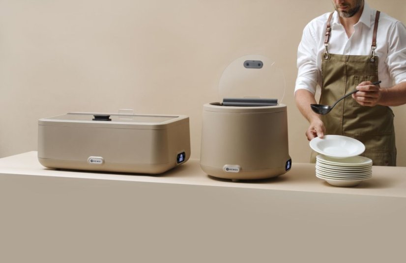 Chafing dish UNIQ, HENDI, designed by Robert Bronwasser, GN 1/1, Béžová, 230V/700W, 607x402x(H)245mm