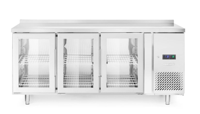 Třídveřový chladicí stůl, prosklený, s postranními skříňkami, Arktic, 420L, 230V/400W, 700x1795x(H)850mm
