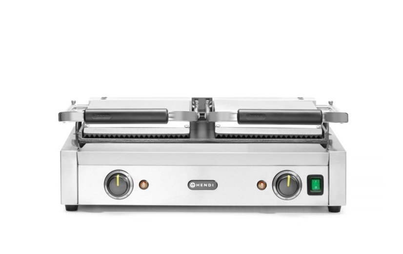 Kontaktní gril - double verze, HENDI, vroubkovaná horní, hladká spodní část, 230V/3600W, 570x375x(H)216mm