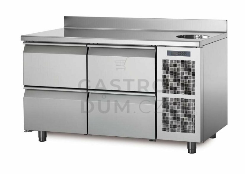 Coldline chladící stůl TA13/4MS s deskou, dřezem a zadním lemem Coldline chladící stůl TA13/4MS s deskou, dřezem a zadním lemem