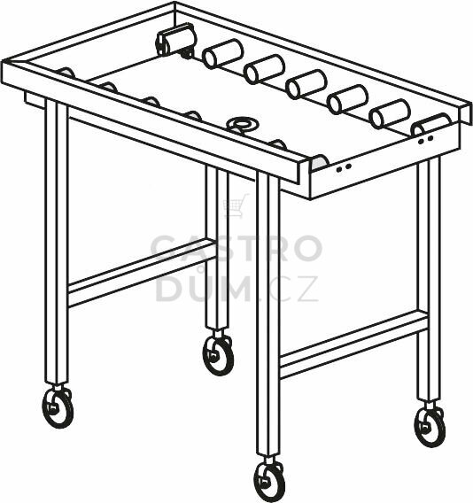 KROMO stůl válečkový pojízdný s vanou 1640 x 650 x 850 mm