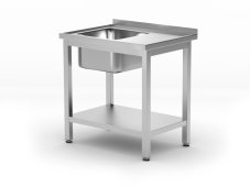 Dřezový stůl s policí – šroubovaný, hloubka 600 mm, HENDI, Profi Line, Levá strana, 800x600x(H)850mm
