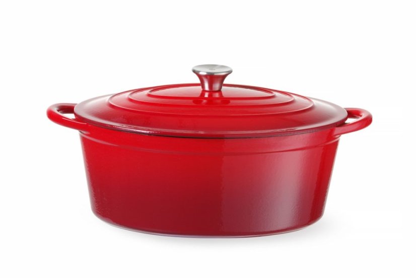 Litinový kastrol smaltovaný, HENDI, 6,88L, Červená, 405x255x(H)134mm, Oválný