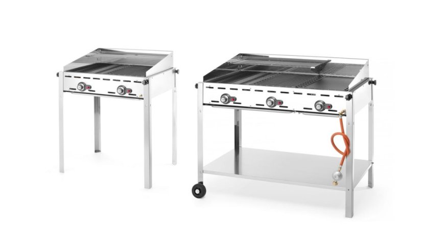 Plynový gril Green Fire 3 hořáky, HENDI, Profi Line, Vybaveno spodní policí a kolečky., 17,4kW, 1078x612x(H)825mm