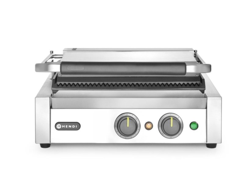 Kontaktní gril Panini, HENDI, Stříbrná, 220-240V/2200W, 430x375x(H)216mm, Obdélníkové