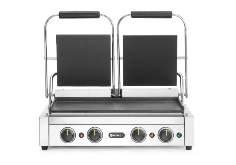Kontaktní gril, dvojitý gril s časovačem, HENDI, Stříbrná, 220-240V/3600W, 570x375x(H)216mm, Obdélníkové