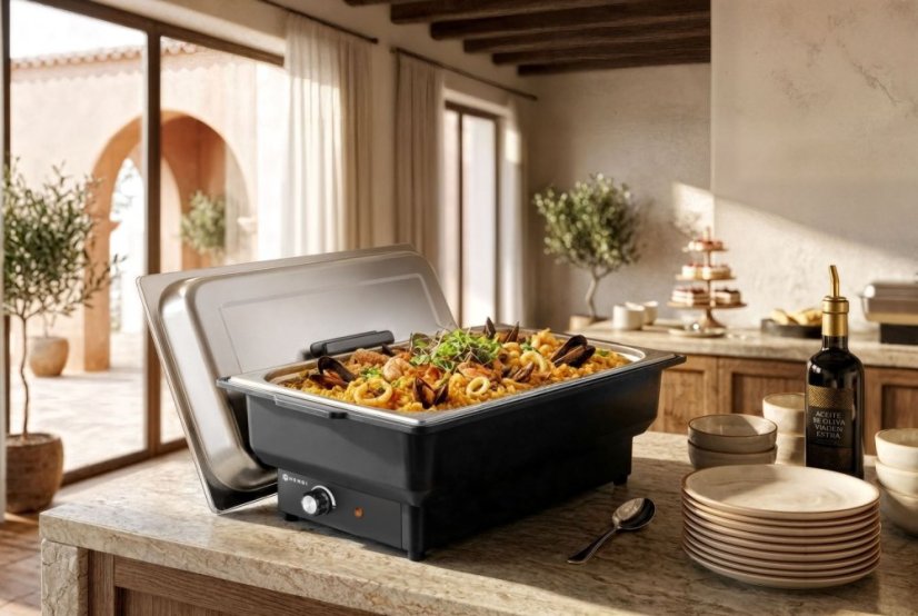 Chafing dish elektrický Tellano, HENDI, Kitchen Line, GN 1/1, 9L, 230V/900W, 575x349x(H)278mm