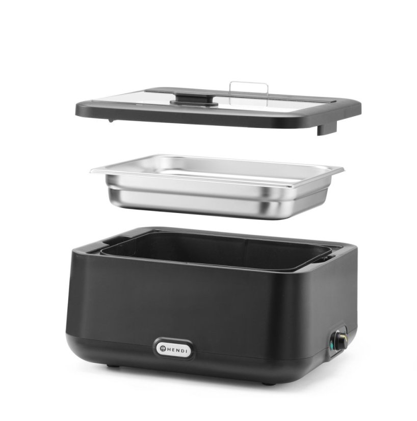 Chafing dish UNIQ, analogové ovládání, HENDI, GN 2/3, Černá, 230V/500W, 403x454x(H)248mm