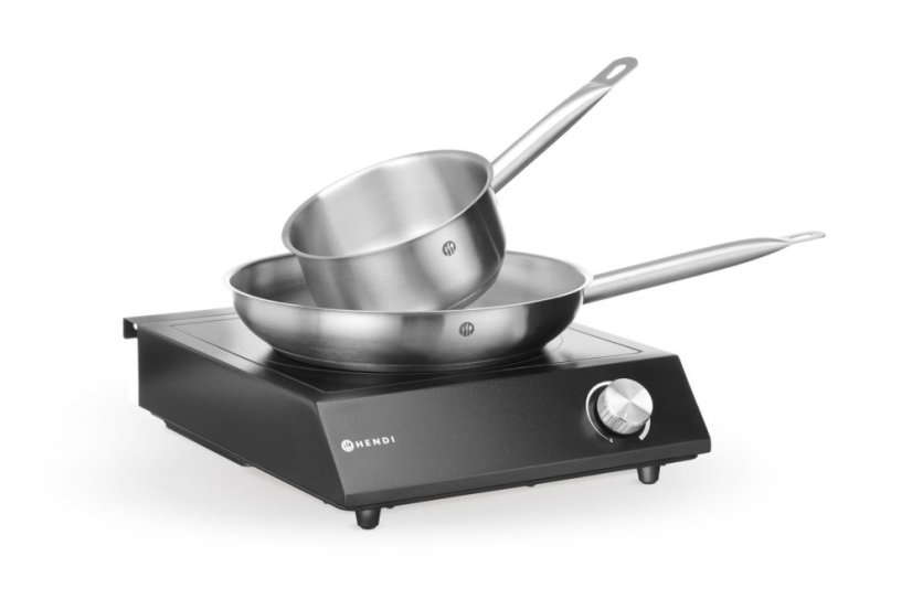 Sada: Indukční vařič 3500W + pánev + pánev na smažení, HENDI, Černá, 230V/3500W, 320x395x(H)95mm