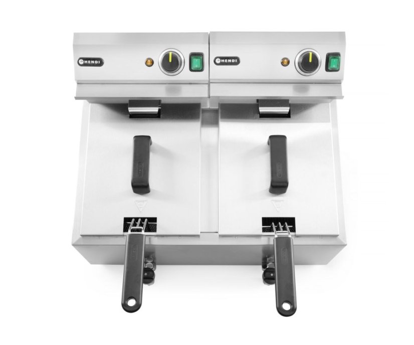 Ruční fritéza s vypouštěcím kohoutem, 2 × 8 l, HENDI, Profi Line, 16L, 230V/7000W, 610x515x(H)369mm