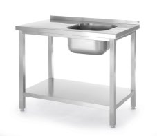 Dřezový stůl s policí, šroubovaný, HENDI, Kitchen Line, dřez vlevo, 1000x600x(H)850mm