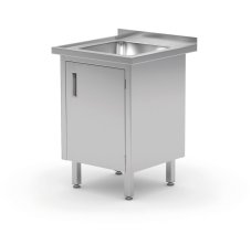 Dřezový stůl, svařovaný, se skříní a dveřmi, HENDI, Profi Line, 500x700x(H)850mm
