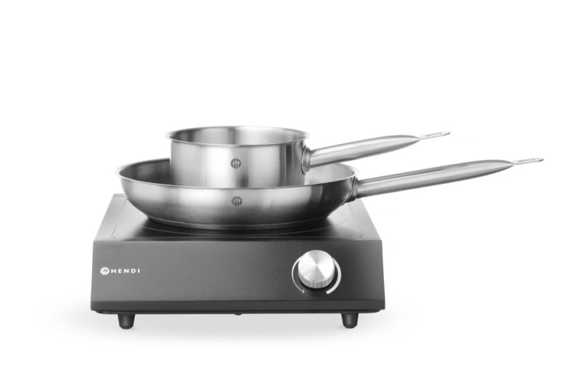Sada: Indukční vařič 3500W + pánev + pánev na smažení, HENDI, Černá, 230V/3500W, 320x395x(H)95mm