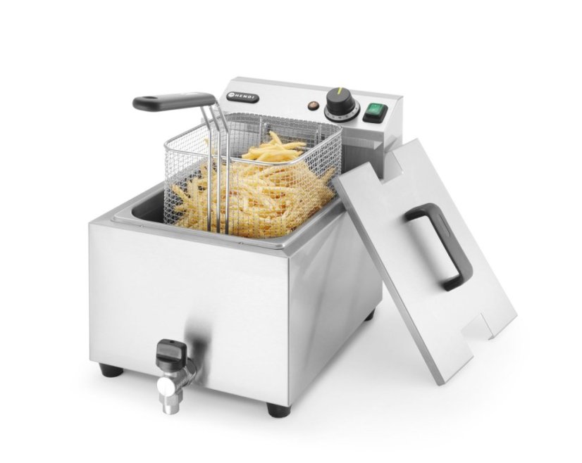 Ruční fritéza s vypouštěcím kohoutem, 8 l, HENDI, Profi Line, 8L, Světle šedá, 230V/3500W, 305x515x(H)354mm