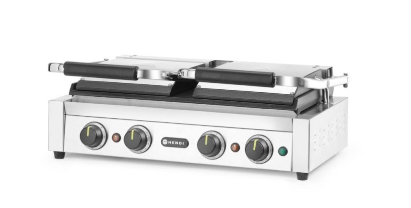 Kontaktní gril, dvojitý gril s časovačem, HENDI, Stříbrná, 220-240V/3600W, 570x375x(H)216mm, Obdélníkové