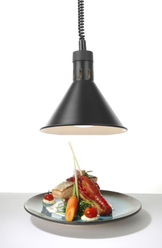 Závěsná výhřevná lampa s nastavitelnou výškou, kuželová, HENDI, Černá, 230V/375W, ⌀275x(H)250mm