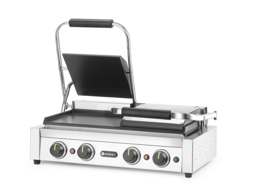 Kontaktní gril, dvojitý gril s časovačem, HENDI, Stříbrná, 220-240V/3600W, 570x375x(H)216mm, Obdélníkové