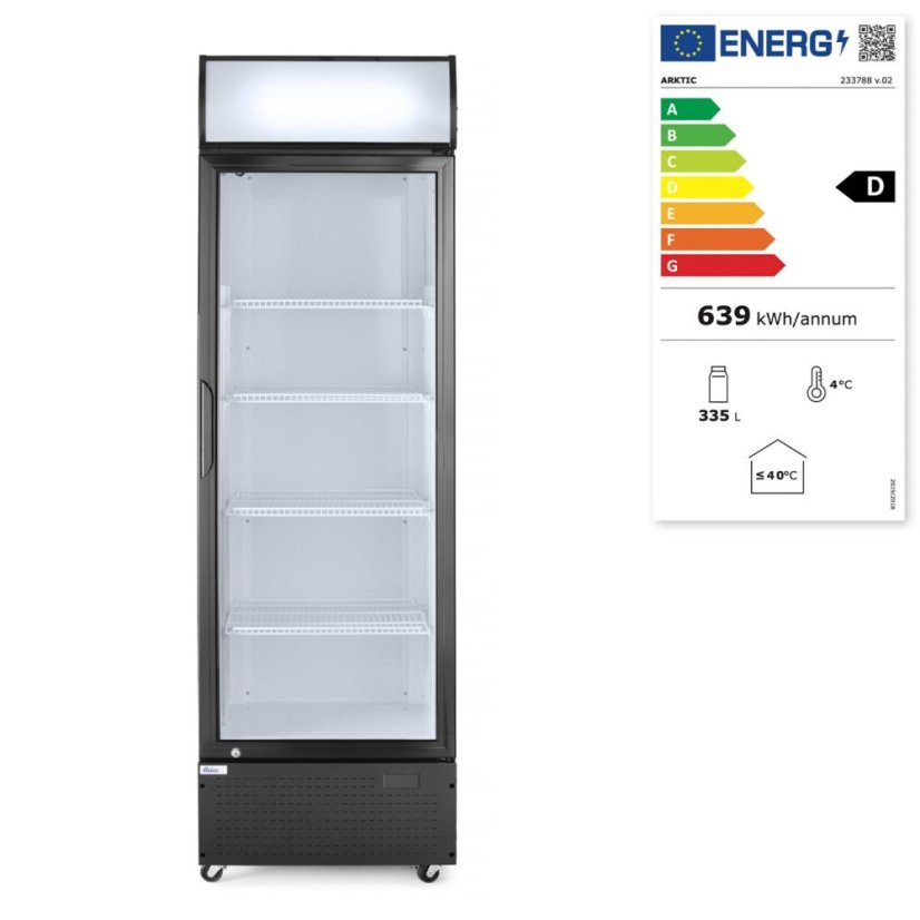 Jednodveřová chladnička s podsvíceným panelem na zadním panelu, Arktic, 254L, Černá, 220-240V/250W, 578x605x(H)1980mm