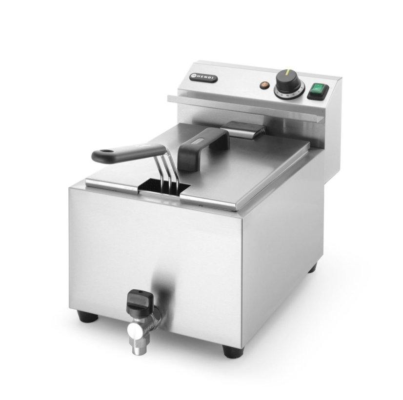 Ruční fritéza s vypouštěcím kohoutem, 8 l, HENDI, Profi Line, 8L, Světle šedá, 230V/3500W, 305x515x(H)354mm