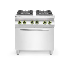 Plynový sporák se 4 hořáky a konvektomatem GN 1/1, HENDI, Kitchen Line, 230V/3000W, 19kW, 800x722x(H)900mm