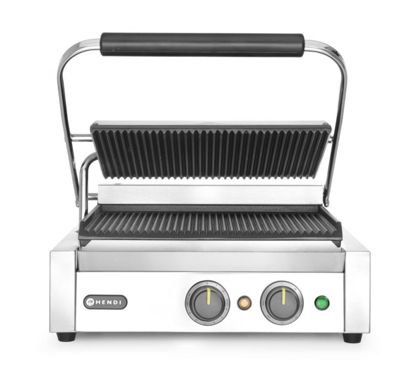 Kontaktní gril Panini, HENDI, Stříbrná, 220-240V/2200W, 430x375x(H)216mm, Obdélníkové