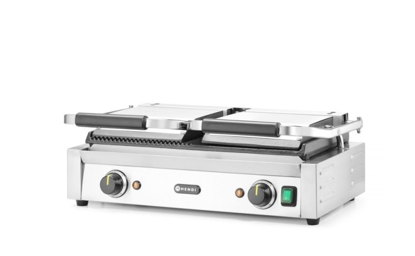 Kontaktní gril - double verze, HENDI, půlka hladká, půlka vroubkovaná, 230V/3600W, 570x375x(H)216mm