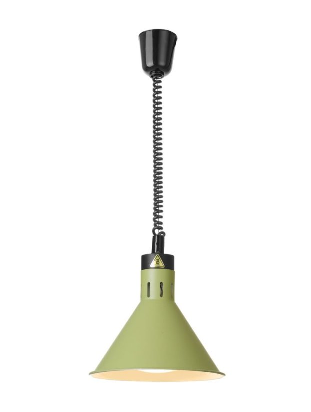 Závěsná výhřevná lampa s nastavitelnou výškou, kuželová, HENDI, Zelená, 230V/375W, ⌀275x(H)250mm
