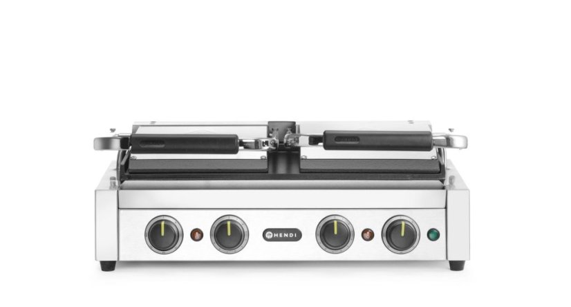 Kontaktní gril, dvojitý gril s časovačem, HENDI, Stříbrná, 220-240V/3600W, 570x375x(H)216mm, Obdélníkové
