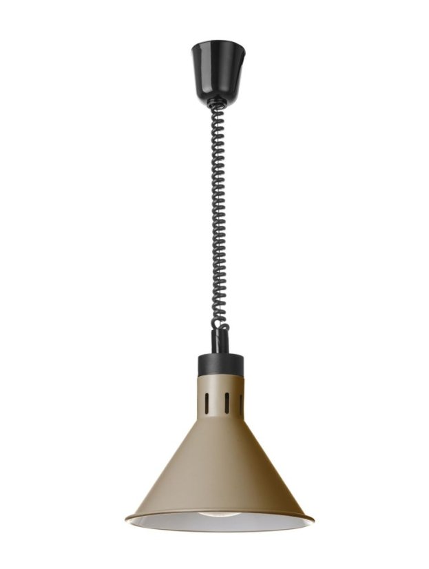 Závěsná výhřevná lampa s nastavitelnou výškou, kuželová, HENDI, Béžová, 230V/375W, ⌀275x(H)250mm