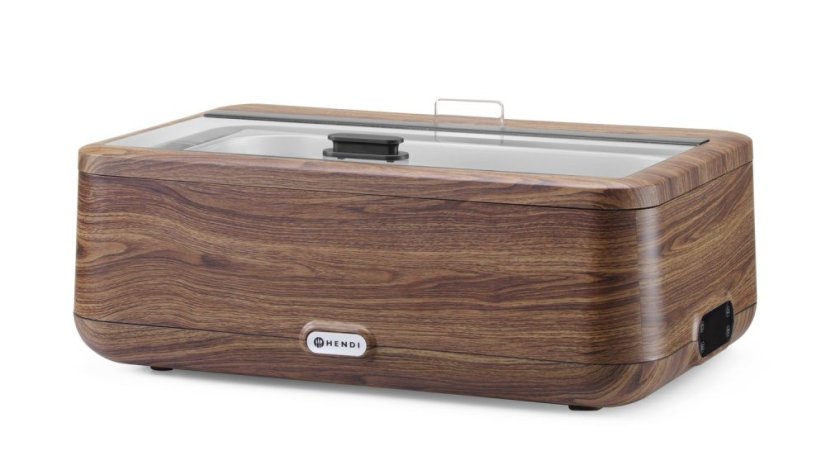 Chafing dish UNIQ, HENDI, designed by Robert Bronwasser, GN 1/1, Dřevo, 230V/700W, 607x402x(H)245mm